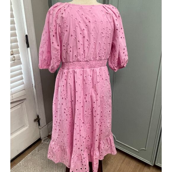 Meet Me In Santorini Pink Midi Dress Size Large Cottage Prairie Babydoll - Picture 2 of 5